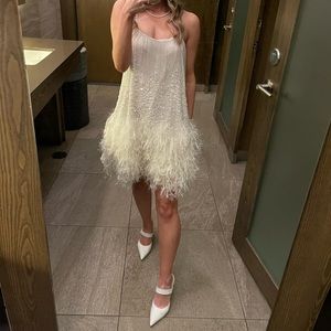 ASOS pearl embellished cami dress with faux feather hem, size 0